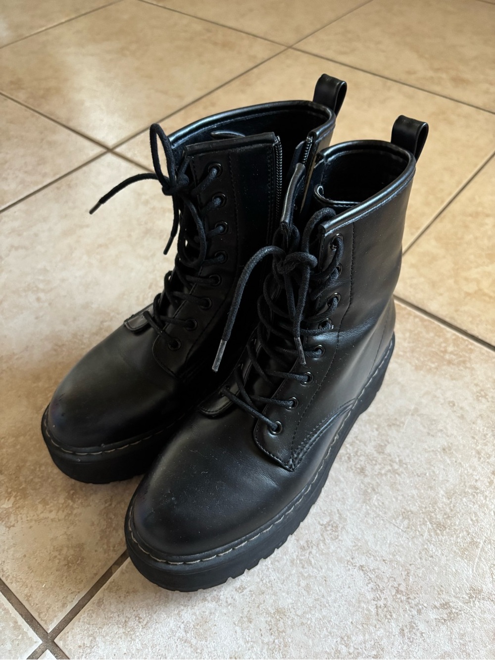 Steve Madden Black Lace-Up Platform Combat Boots